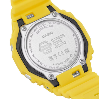 G-Shock GA-2100 Amarelo com Fundo Preto Carbon Core Guard Mini 42mm