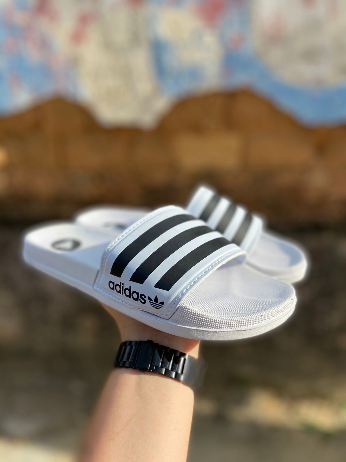 Chinelo Slide Adidas Masculino Branco/Preto