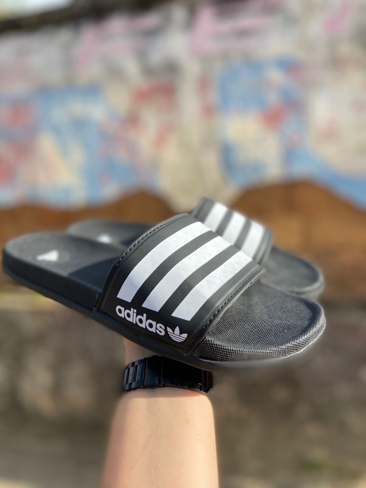 Chinelo Slide Adidas Masculino Preto/Branca