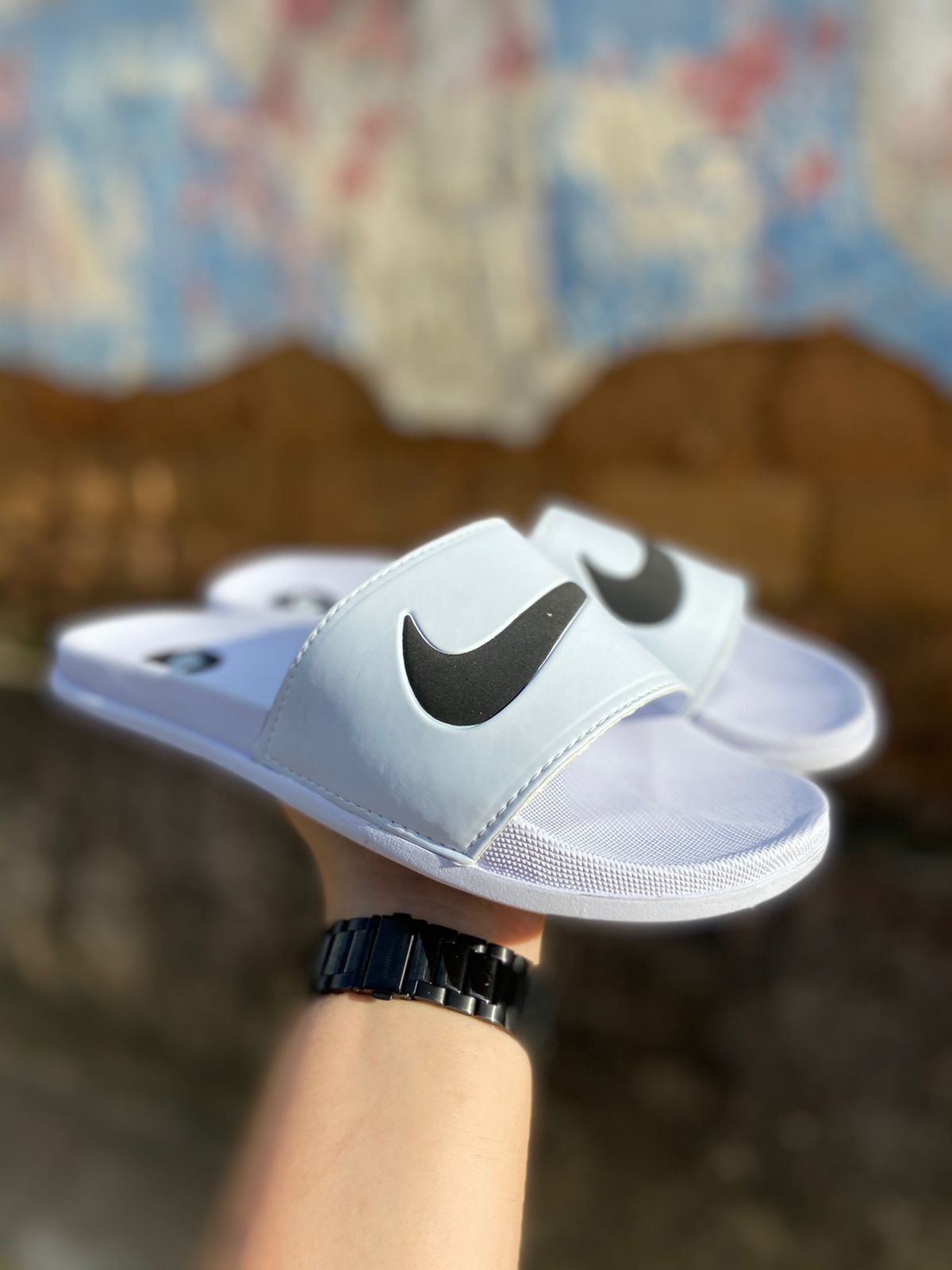 Chinelo Slide Nike Masculino Simbolo Branco/Preto
