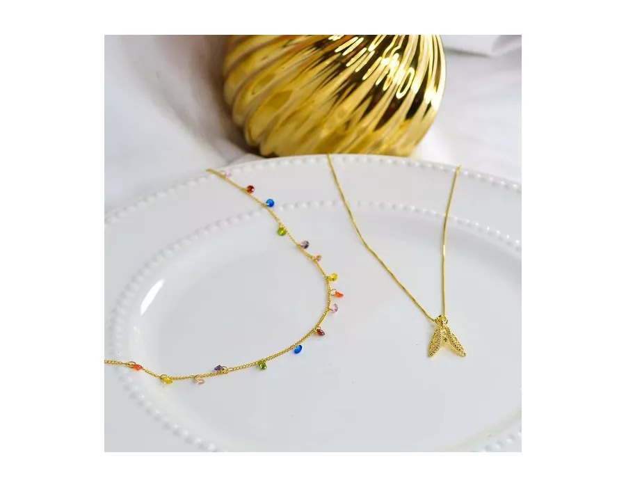 Choker Com Zircônias Coloridas Banhado em Ouro 18k