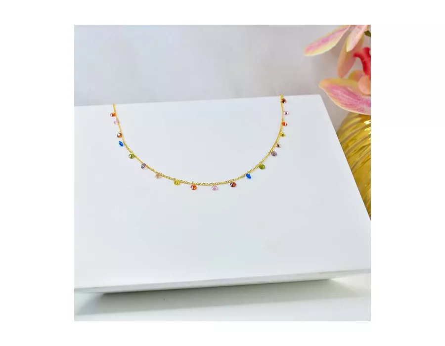 Choker Com Zircônias Coloridas Banhado em Ouro 18k