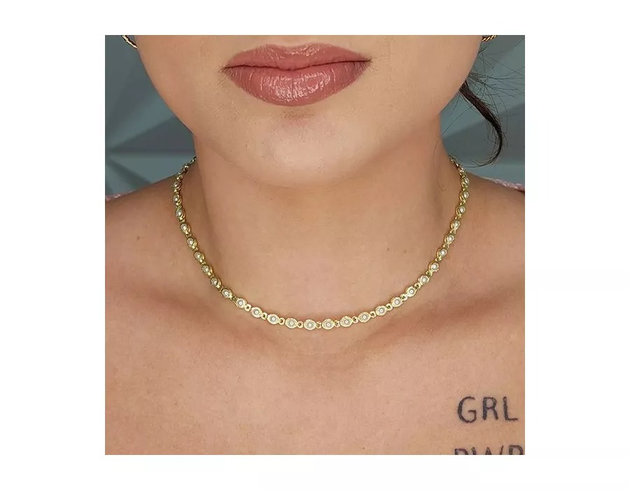 Choker com Corrente de Mini Pérolas Banhado em Ouro 18k