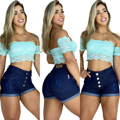 Short Jeans Com Lycra Barra Dobrada