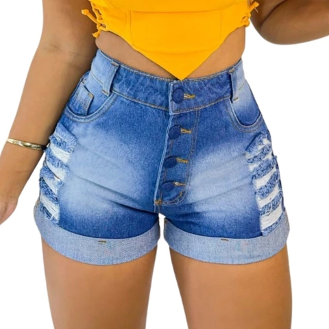 Short Jeans 4Botoes Cobertos Sky