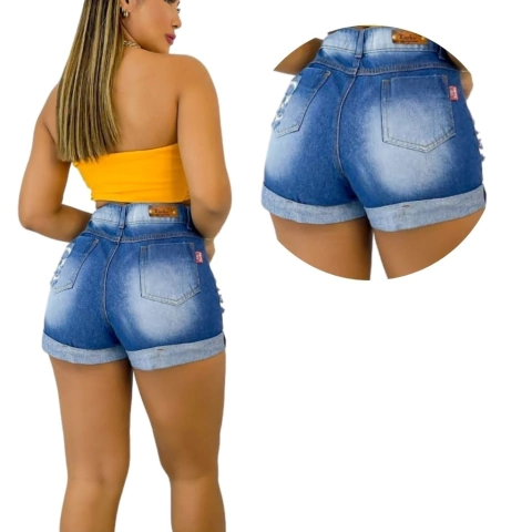 Short Jeans 4Botoes Cobertos Sky
