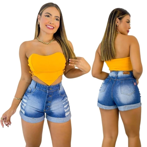 Short Jeans 4Botoes Cobertos Sky