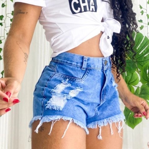 Short Jeans Amaciado Ziper