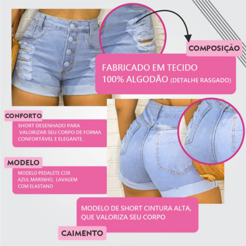 Shorts Jeans Bermuda Hot Pants Destroeyd Tendencia
