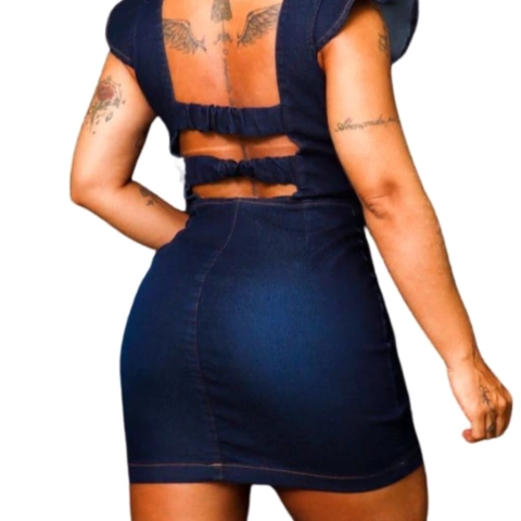 Vestido Jeans Feminino Tendencia Decote Moda