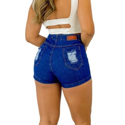 Short Jeans Ziper Destroyed Escuro