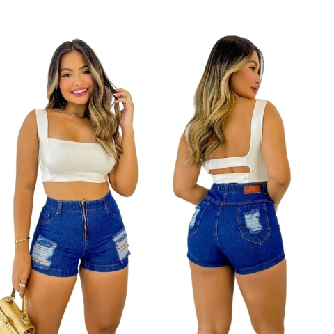 Short Jeans Ziper Destroyed Escuro