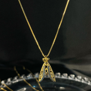 Colar Nossa Senhora Com Zirconias Azuis Banhado em Ouro 18k