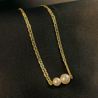 Choker Corrente com Duas Pérolas Grandes Banhado em Ouro 18k