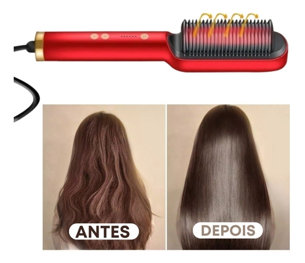 Escova Profissional Pente Alisadora 3 Em 1 Seca Modela Cabelo
