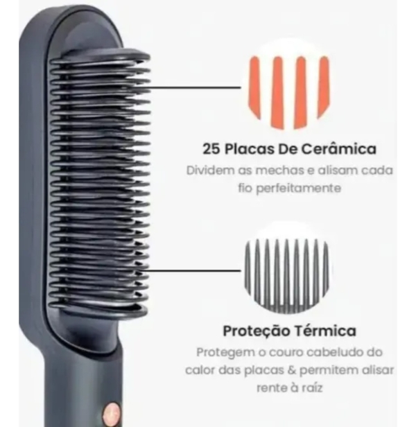 Escova Profissional Pente Alisadora 3 Em 1 Seca Modela Cabelo