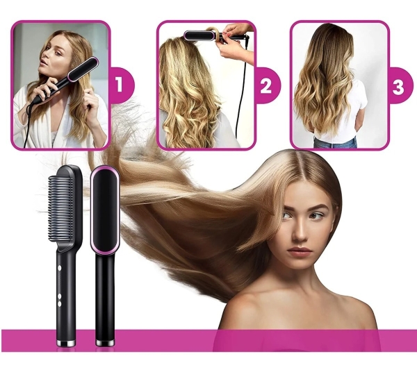 Escova Profissional Pente Alisadora 3 Em 1 Seca Modela Cabelo