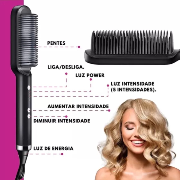 Escova Profissional Pente Alisadora 3 Em 1 Seca Modela Cabelo