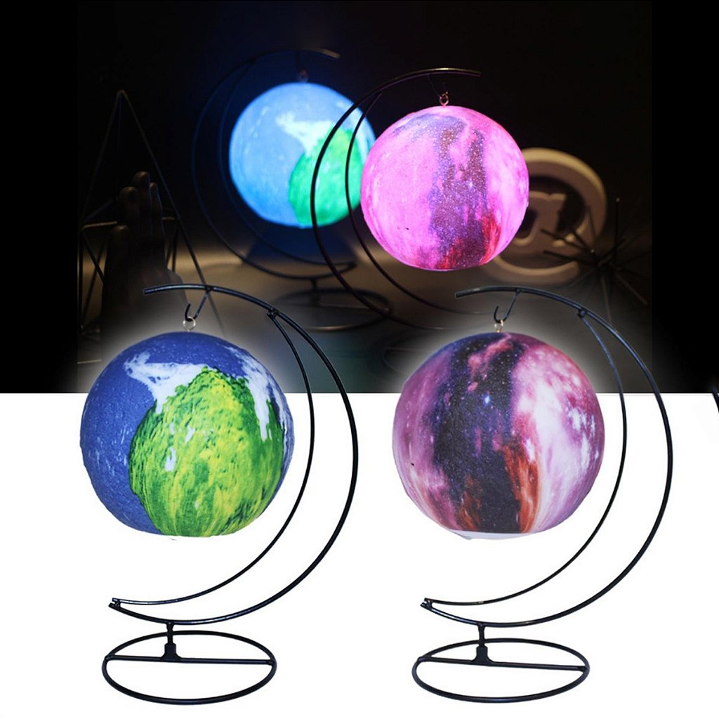 Luminária Pendente Planeta Galáxia 3d Abajur Usb Com Controle RGB Colorido