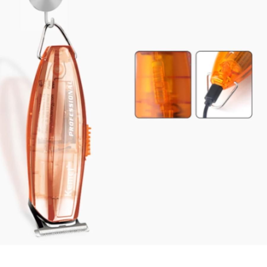 Máquina Cabelo Barba Laranja Transparente Com Bateria Recarregável Kemei