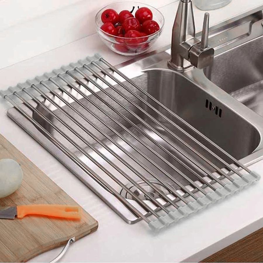 Escorredor de Pia Dobrável Portátil Aço Inox 37x35cm