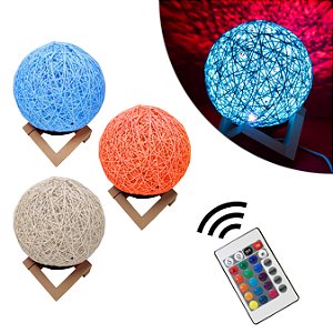 Luminária Bola De Barbante Abajur USB Luz Led Colorido Decoração Casa