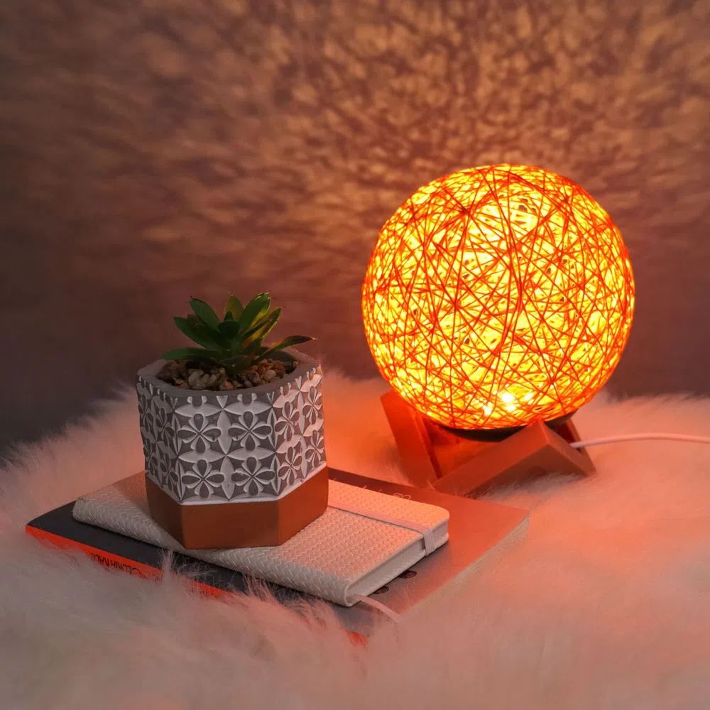 Luminária Bola De Barbante Abajur USB Luz Led Colorido Decoração Casa