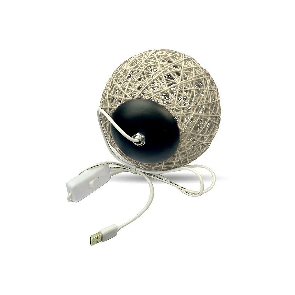 Luminária Bola De Barbante Abajur USB Luz Led Colorido Decoração Casa