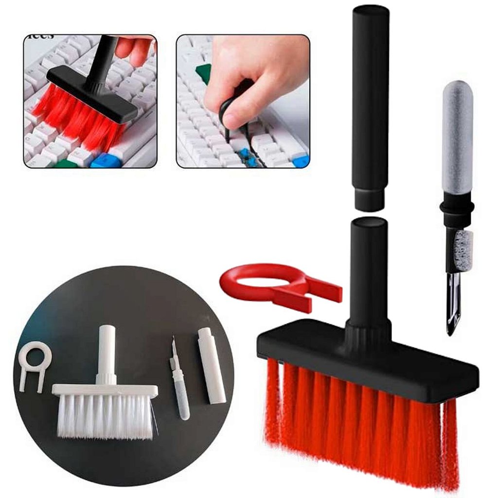 Kit Limpador Escova Multifuncional Teclado Fone de Ouvido e Eletrônicos 5 em 1
