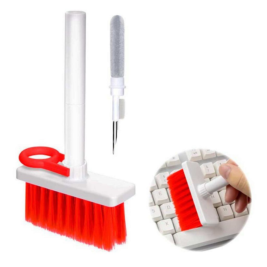 Kit Limpador Escova Multifuncional Teclado Fone de Ouvido e Eletrônicos 5 em 1