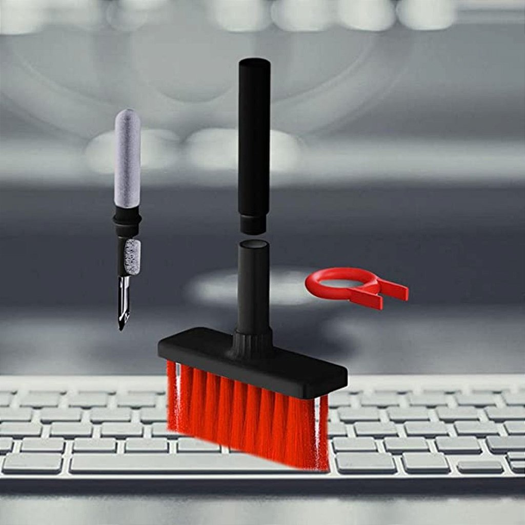 Kit Limpador Escova Multifuncional Teclado Fone de Ouvido e Eletrônicos 5 em 1