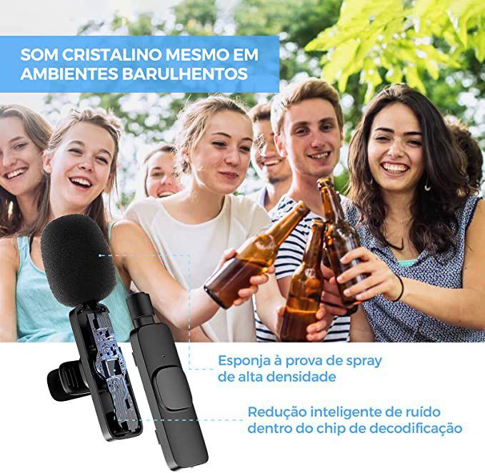 Microfone Sem Fio Transmissor Receptor De Lapela Para Android Tipo c