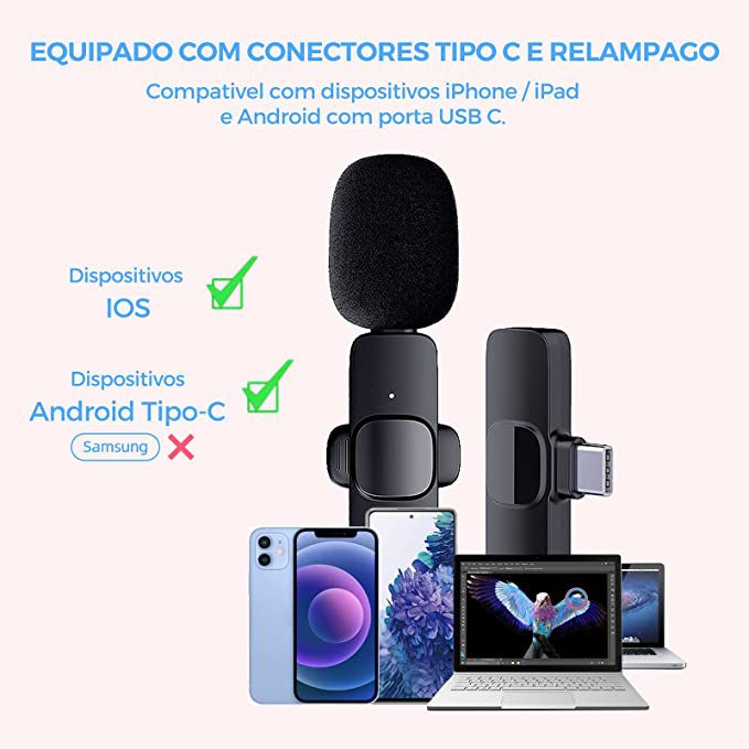 Microfone Sem Fio Transmissor Receptor De Lapela Para Android Tipo c