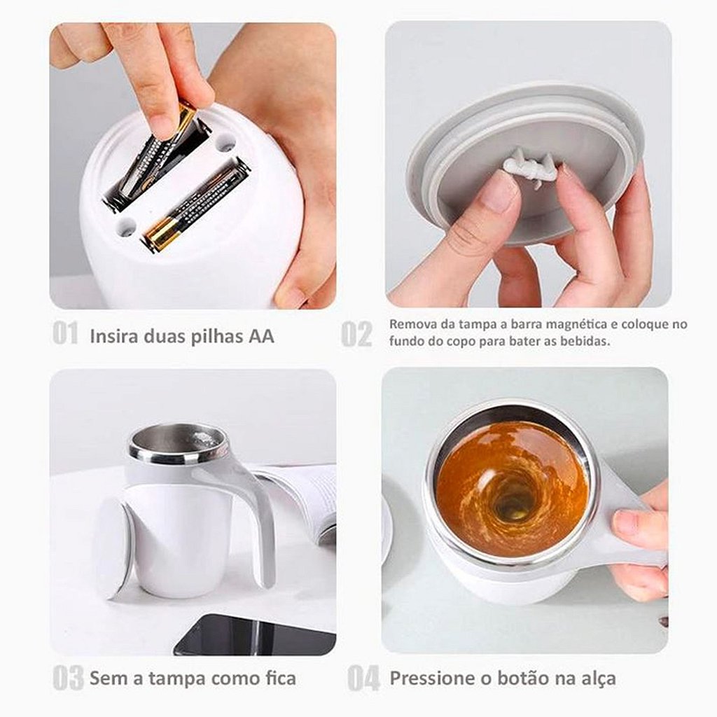 Caneca Térmica Com Tampa 380ml Mixer A Pilha