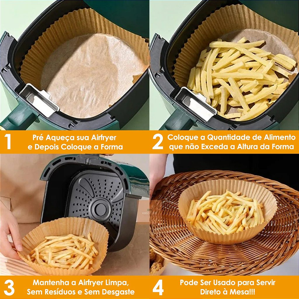 Forro De Papel Airfryer Tapete Forma Antiaderente 50 Unidades Descartáveis
