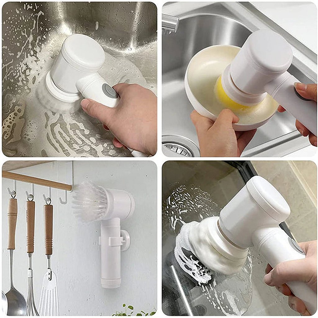 Escova De Limpeza Elétrica Com 3 Cabeças USB Recarregável Giratório Mini