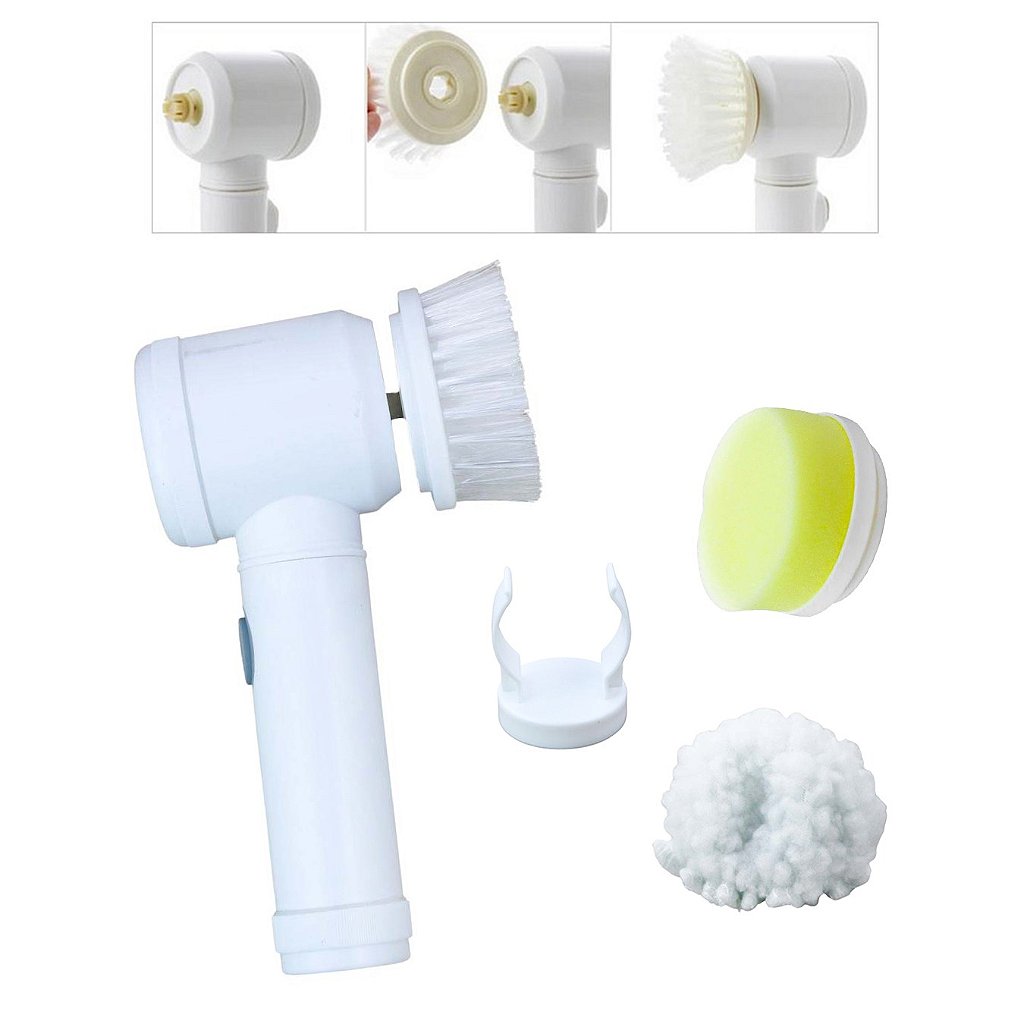 Escova De Limpeza Elétrica Com 3 Cabeças USB Recarregável Giratório Mini