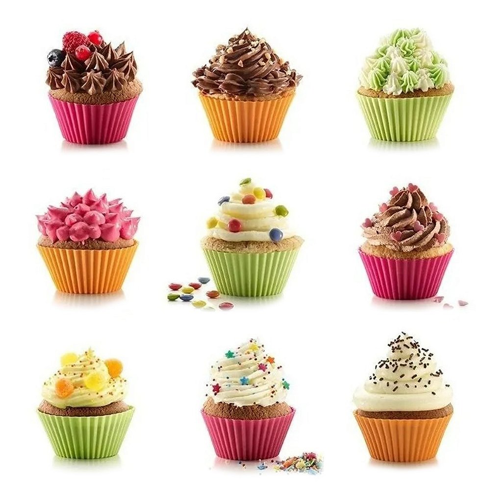 Formas Silicone Mini Cupcake Bolo Muffin Assadeira Kit Com 12 Unidades