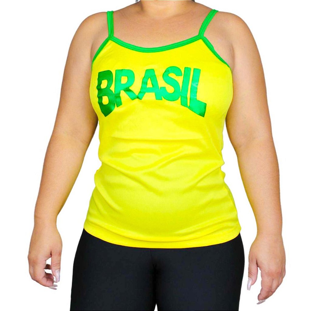 Camisa Regata Feminina Brasil Bandeira Copa do Mundo Futebol