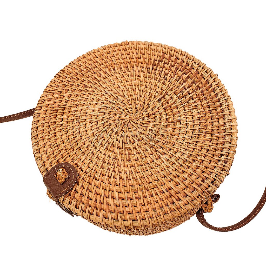 Bolsa De Bambu Redonda Feminina Com Alça Fixa Forrada Verão