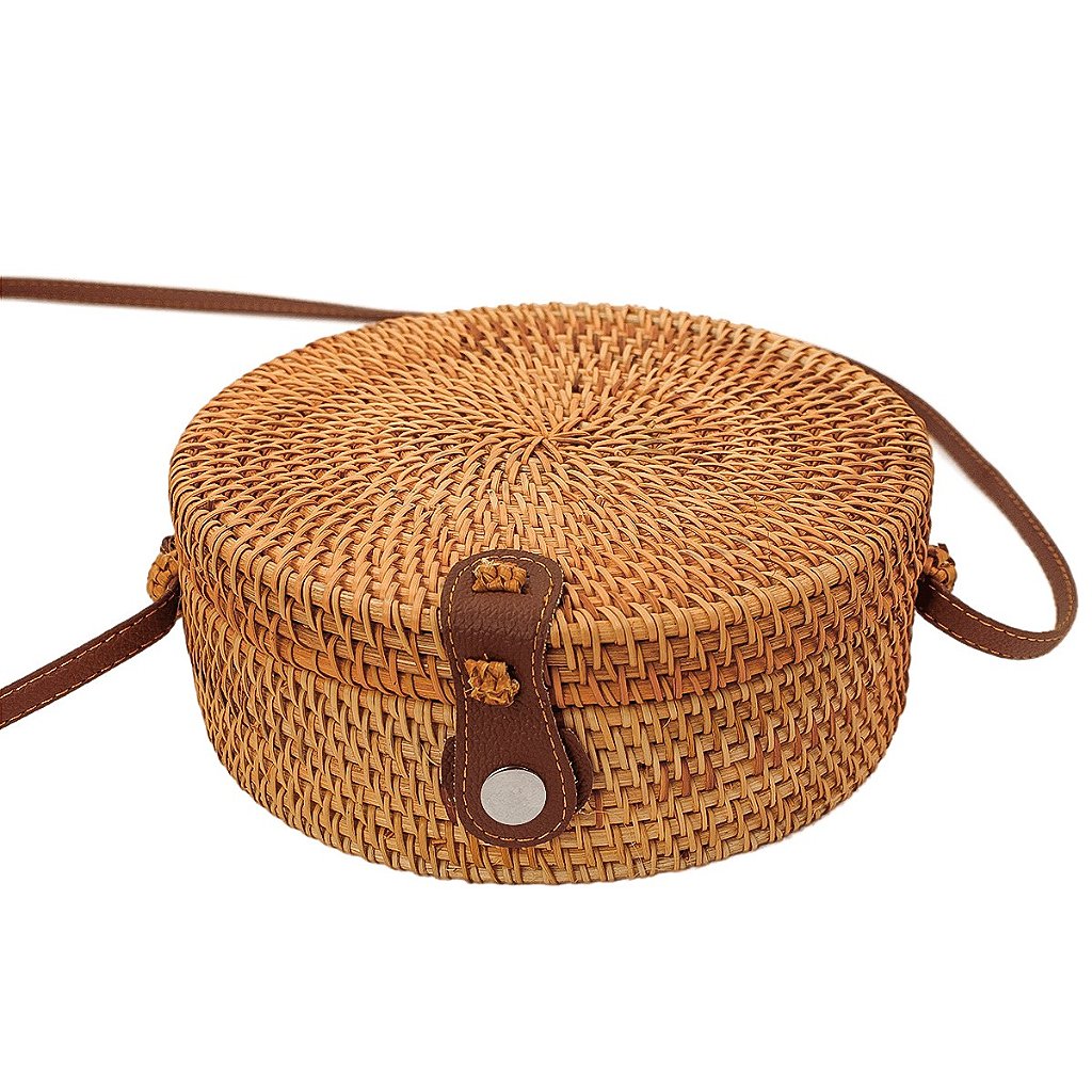 Bolsa De Bambu Redonda Feminina Com Alça Fixa Forrada Verão