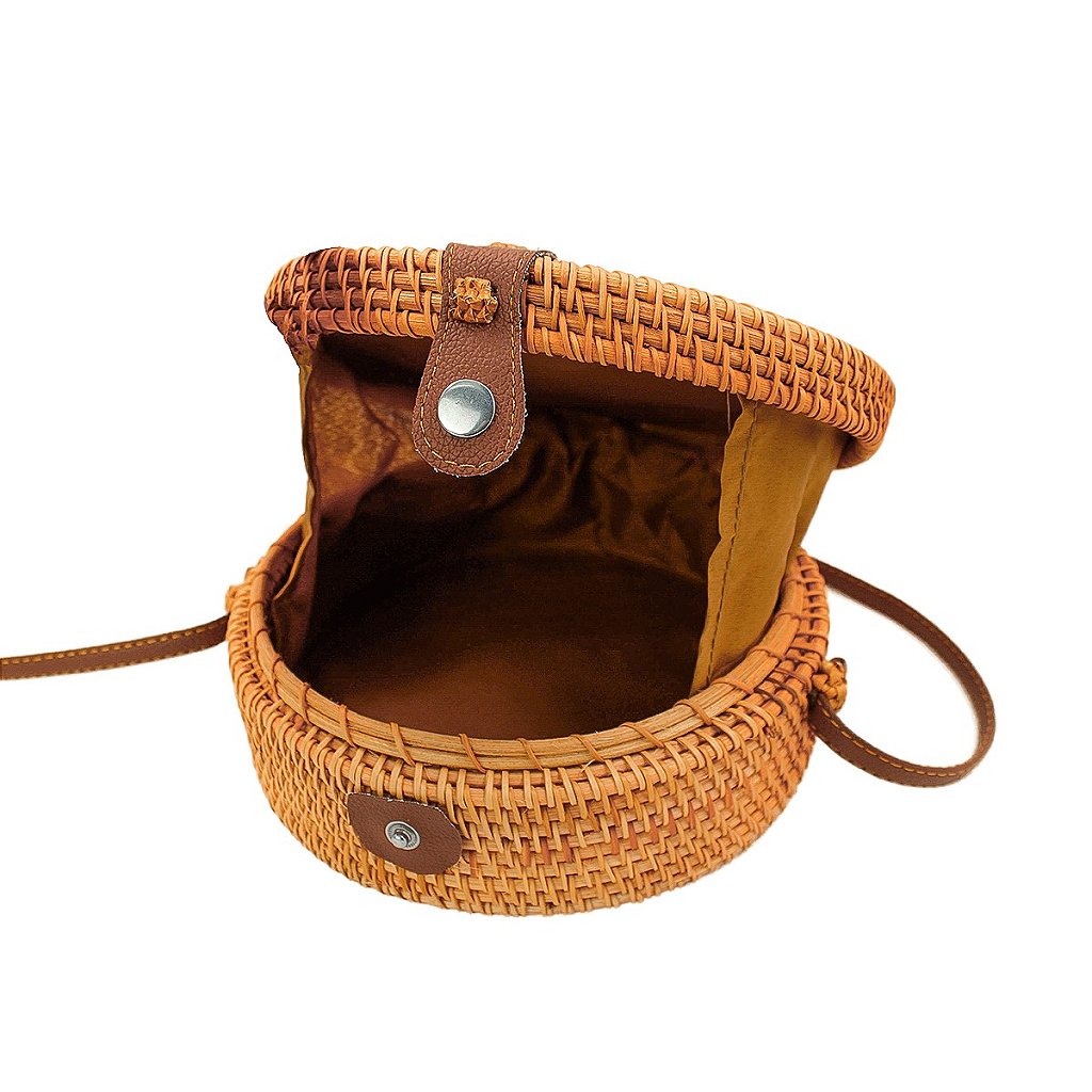 Bolsa De Bambu Redonda Feminina Com Alça Fixa Forrada Verão