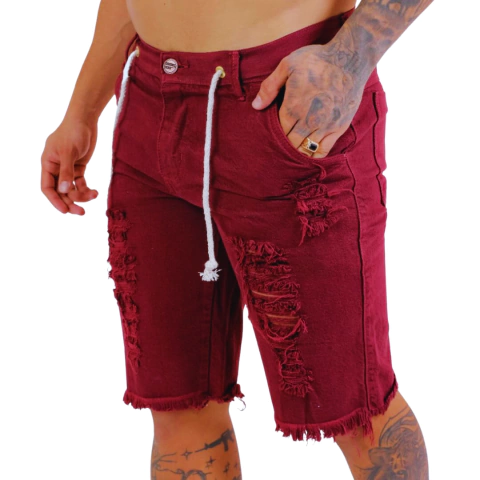 Bermuda Masculina Vinho Modelo Premium Destroyed Moda Elegante