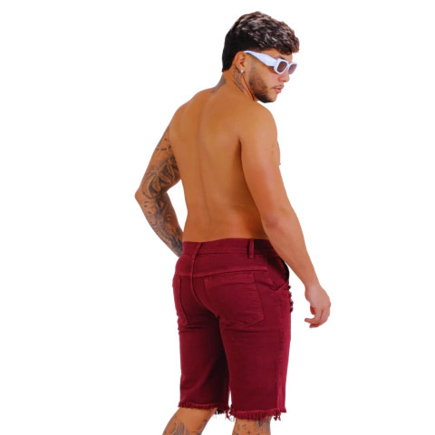Bermuda Masculina Vinho Modelo Premium Destroyed Moda Elegante