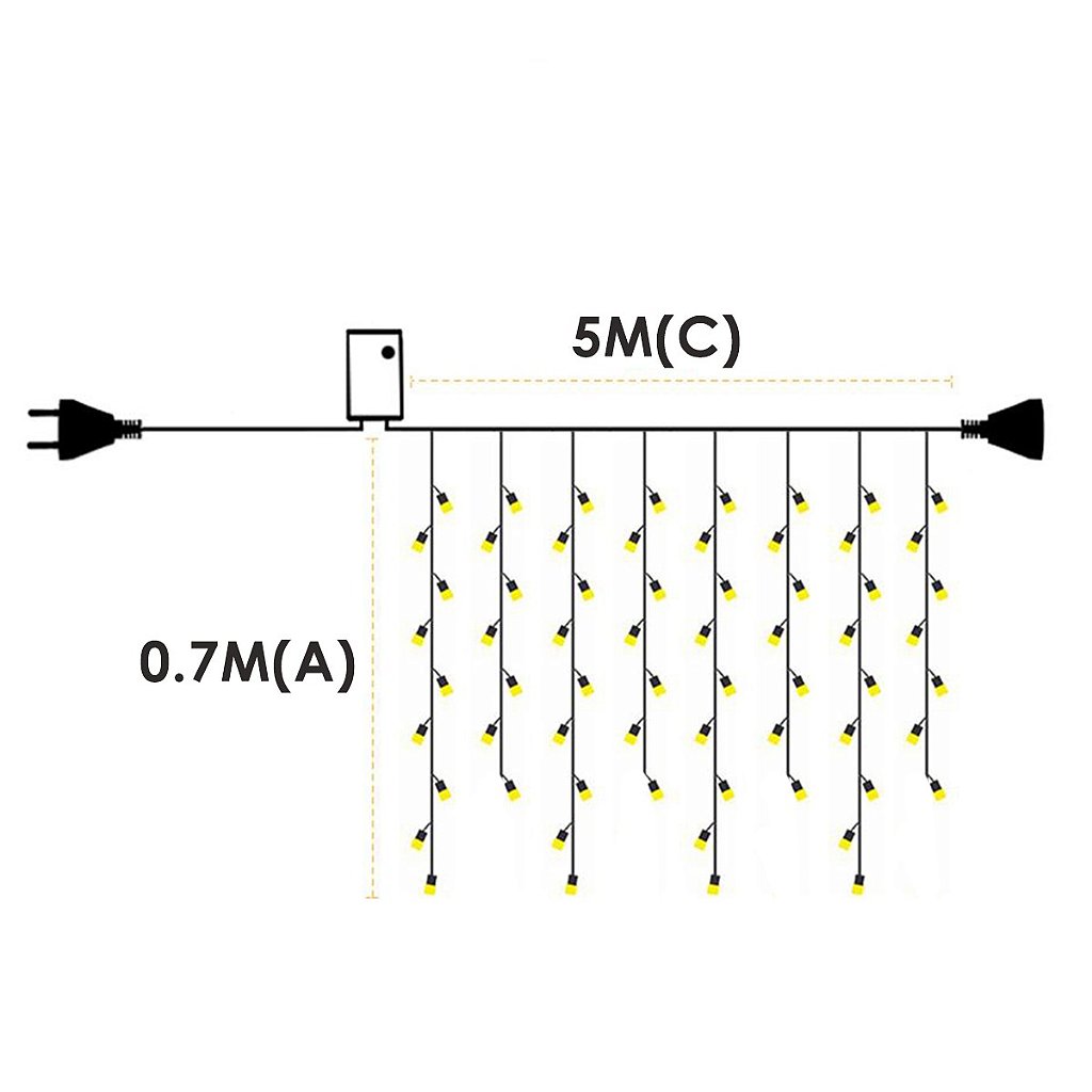 Pisca de LED Cascata 200L 5M X 70CM 8 Modos Tomada Natal Ano Novo Festas