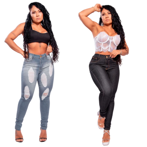 Kit 2 Calcas Feminina Jeans Cinza Rasgada Opcoes Estilosas
