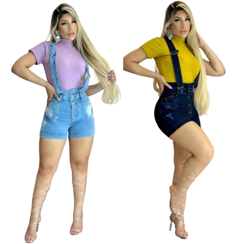Kit 2 Salopetes Destroyed Estampas Moda Descolada Em Par