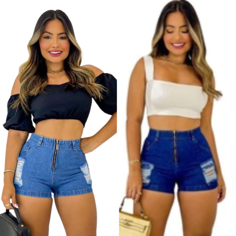Kit 2 Shorts Curtos Com Ziper Dupla De Charme