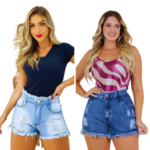 Kit 2 Shorts Jeans Femininos Destroyed Estilo Desfiado