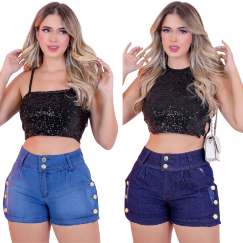 Kit 2 Shorts Premium C Botoes Laterais Duas Pecas De Luxo